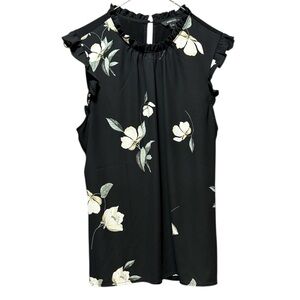 RW&CO. Black Floral Ruffle Top